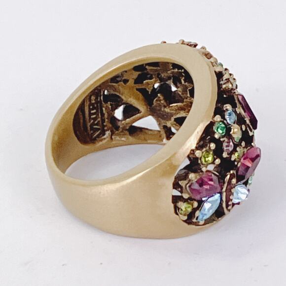Signed Heidi Daus Gold Tone Multicolor Purple Butterfly Statement Ring Size 7 - Picture 5 of 12